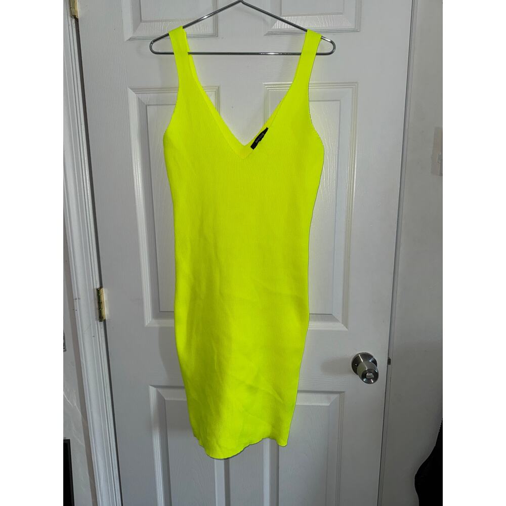 NEW LOOK NEON YELLOW RIBBED BODYCON DRESS SZ 2X POLYESTER/SPANDEX